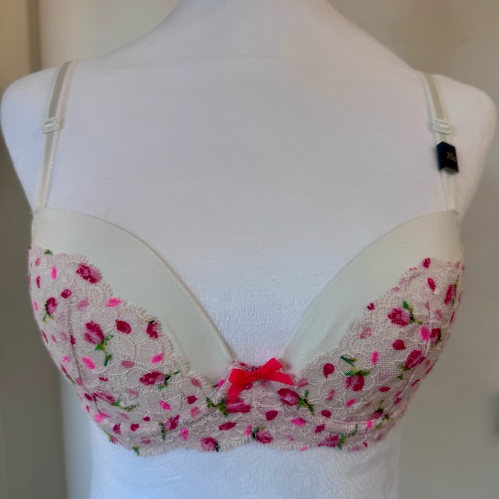 Victoria's Secret Cream Bra with Pink Floral Lace